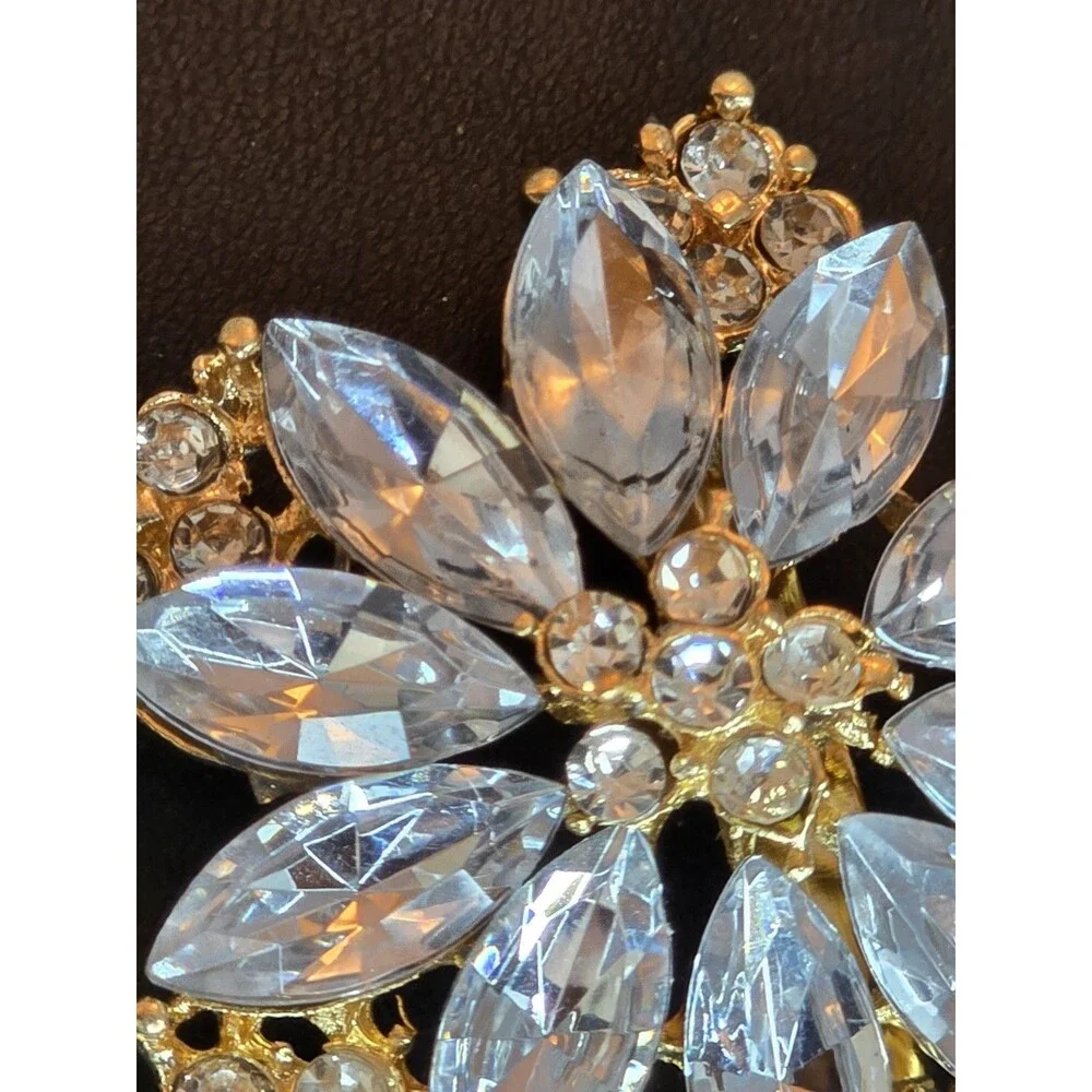 Gold Tone Bee And Rhinestone Flower Brooch Lot Sparkly Insect Floral Pins #334